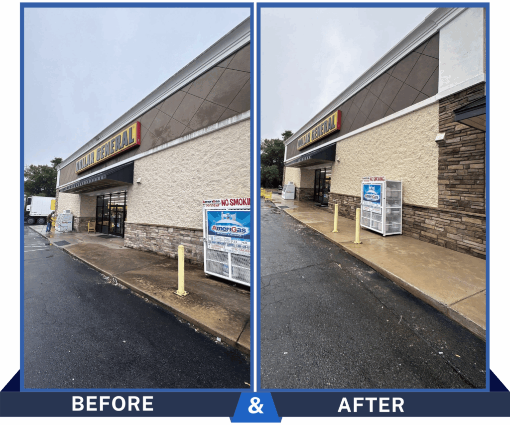 pressure washing storefront and pedestrian walkway