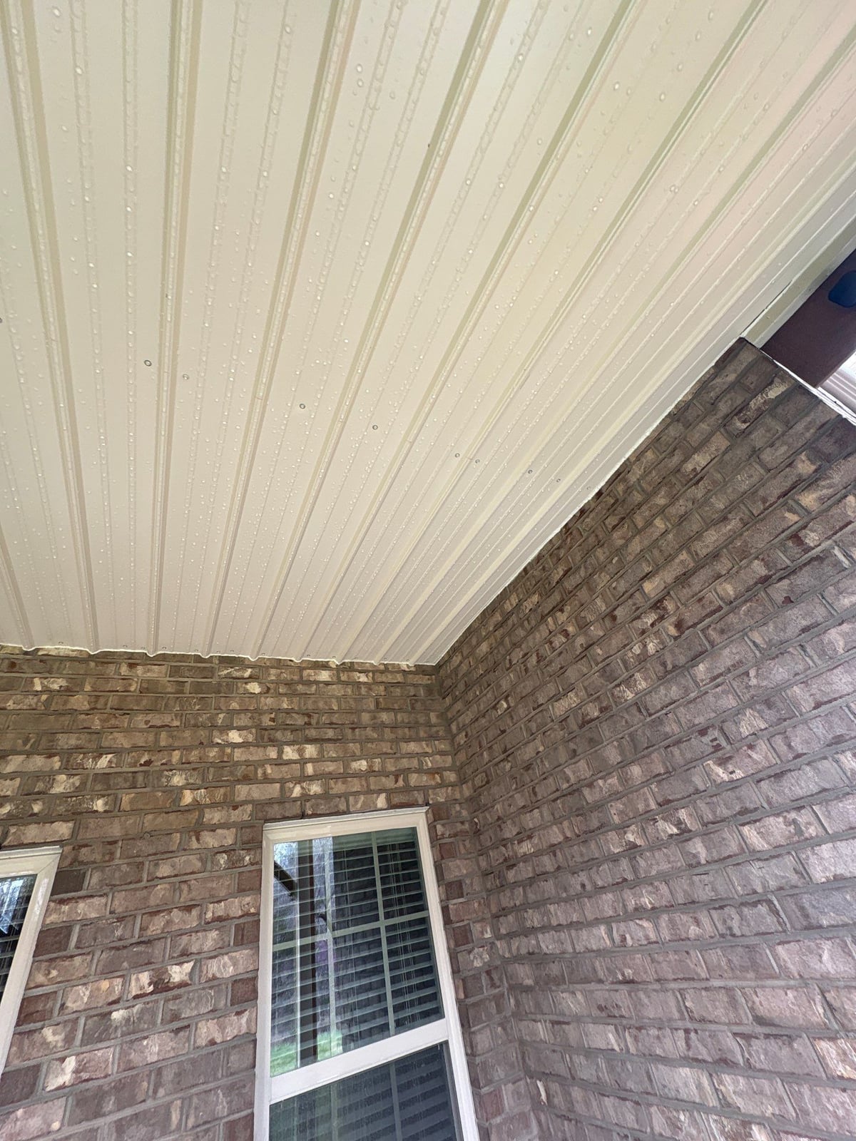 Exterior brick wall and garage door pressure washing