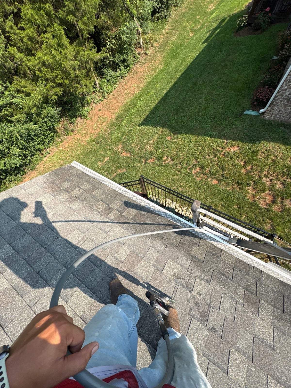 Sun porch fence and patio washing with gutter cleaning