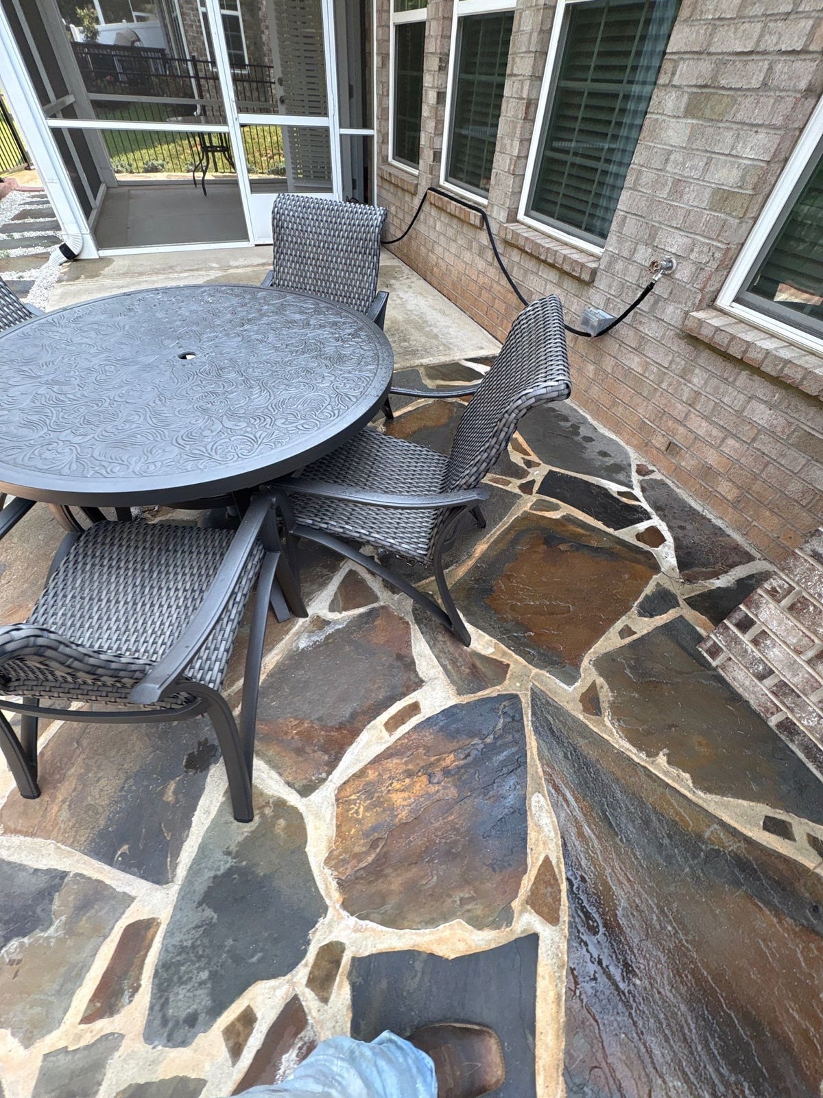 Sun porch fence and patio washing with gutter cleaning