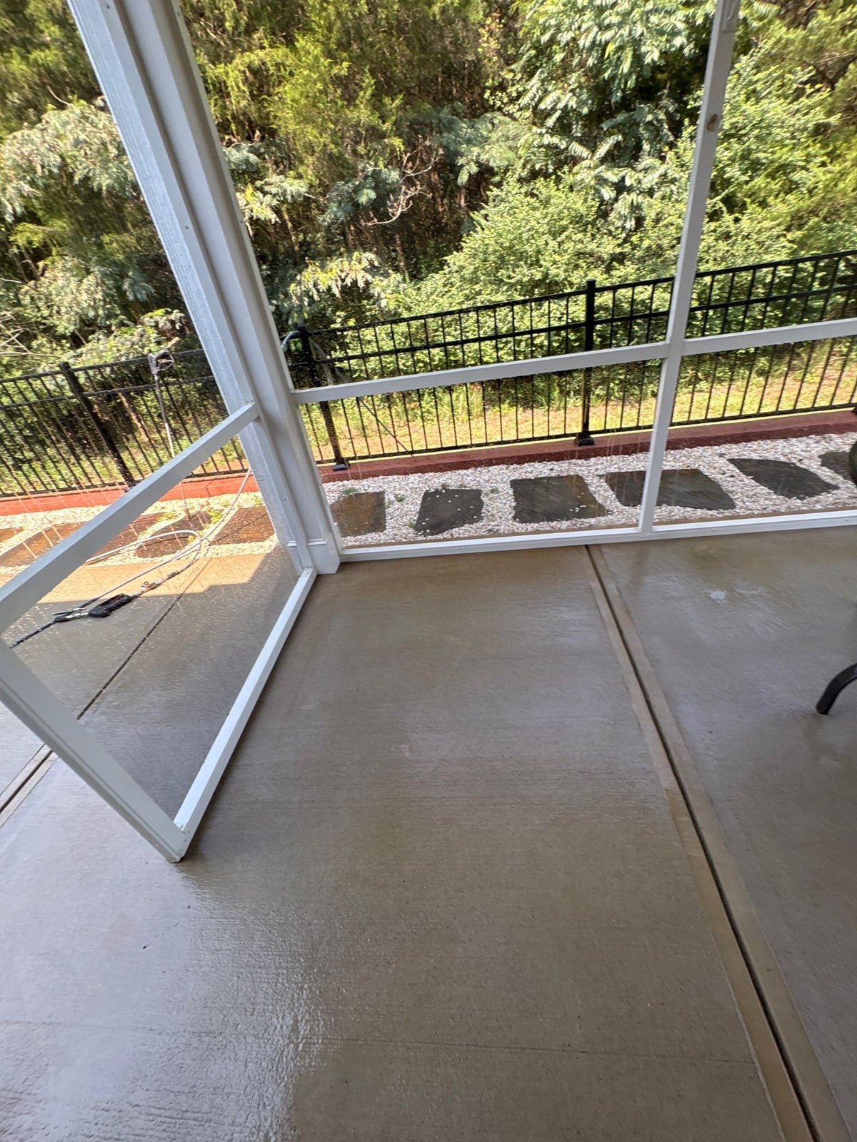 Sun porch fence and patio washing with gutter cleaning