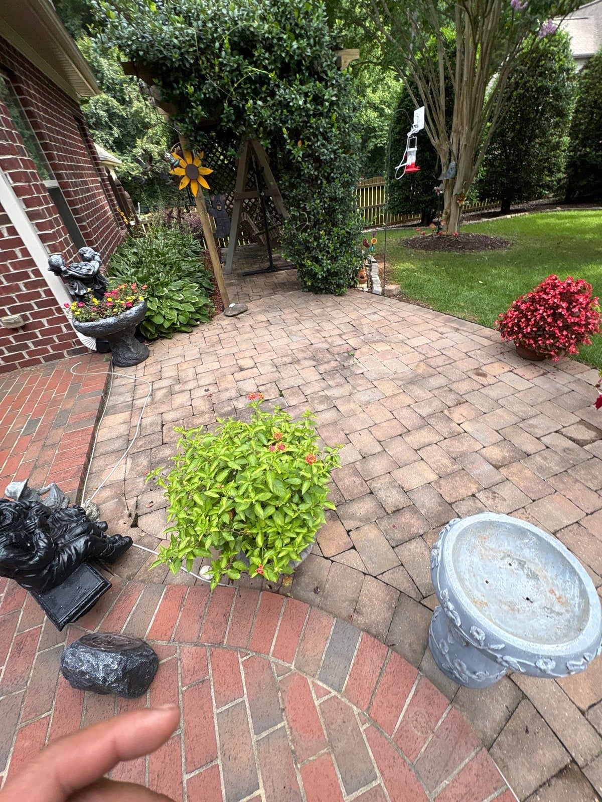 Brick patio pavers installation with front walkway and washing