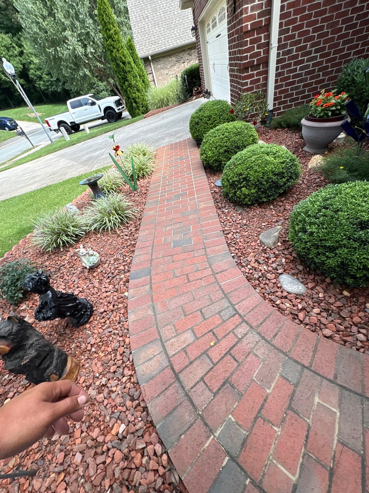 Brick patio pavers installation with front walkway and washing