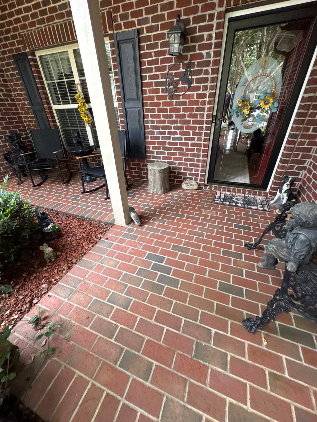 Brick patio pavers installation with front walkway and washing