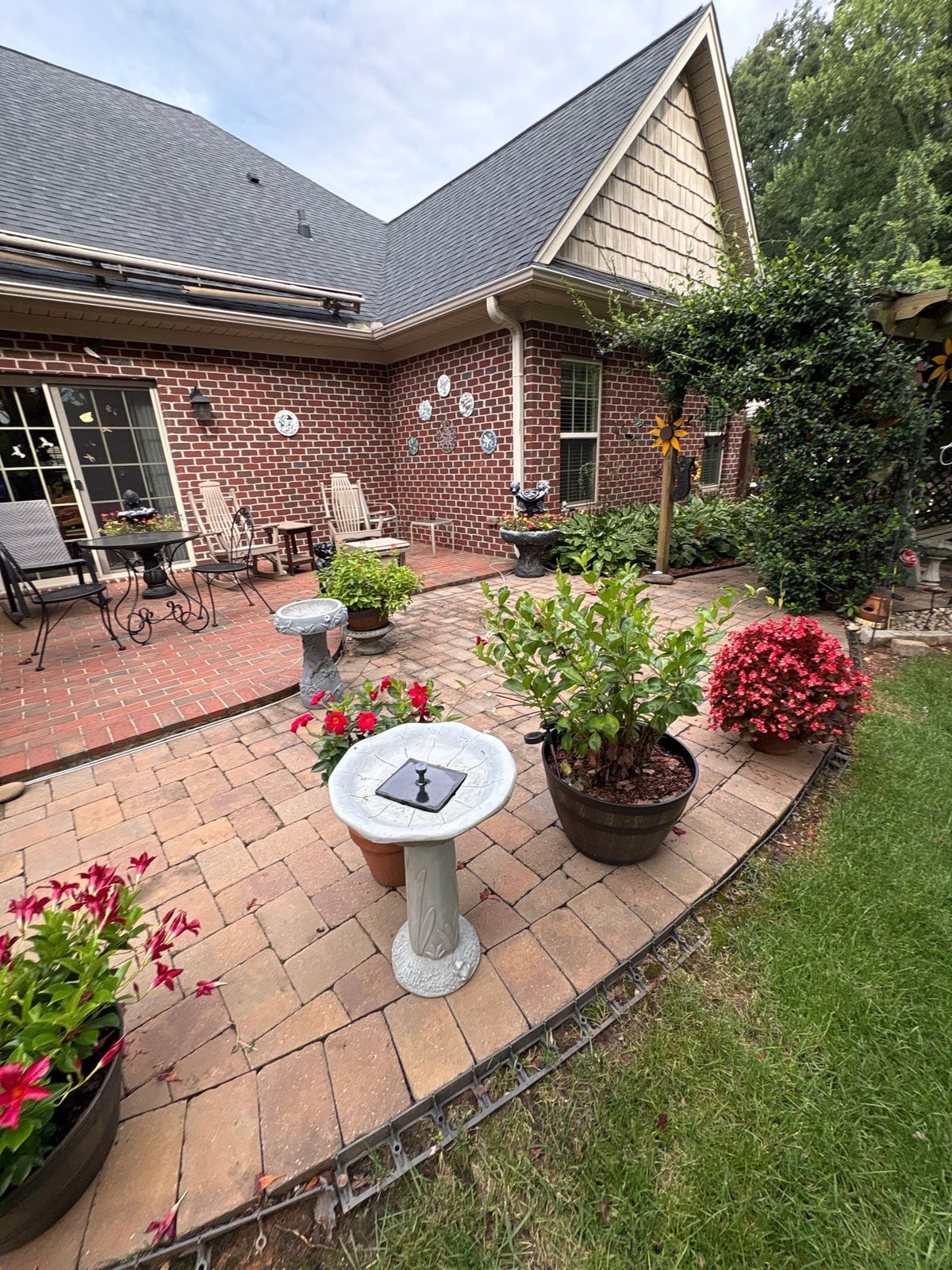 Brick patio pavers installation with front walkway and washing