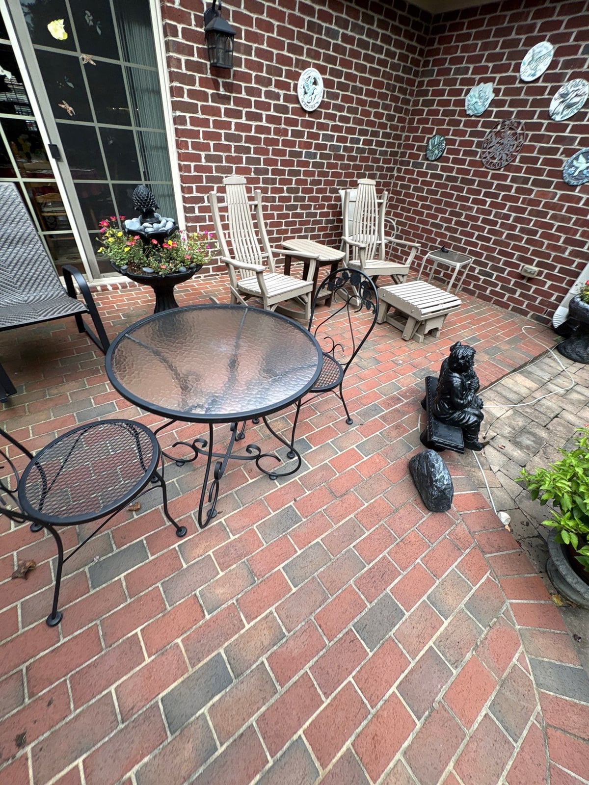 Brick patio pavers installation with front walkway and washing