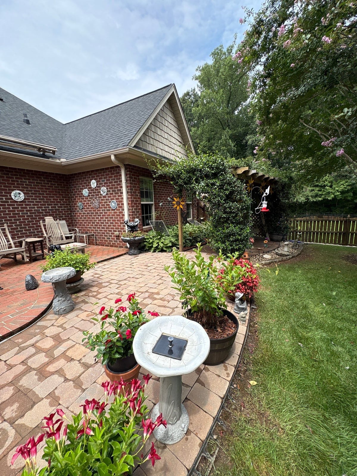Brick patio pavers installation with front walkway and washing