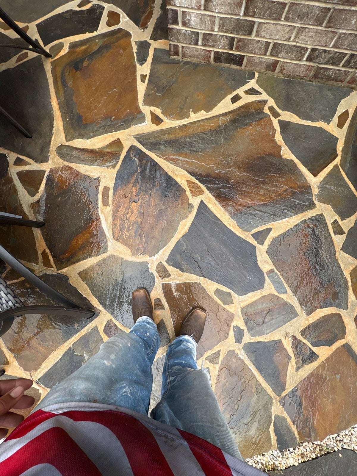 Brick patio pavers installation with front walkway and washing