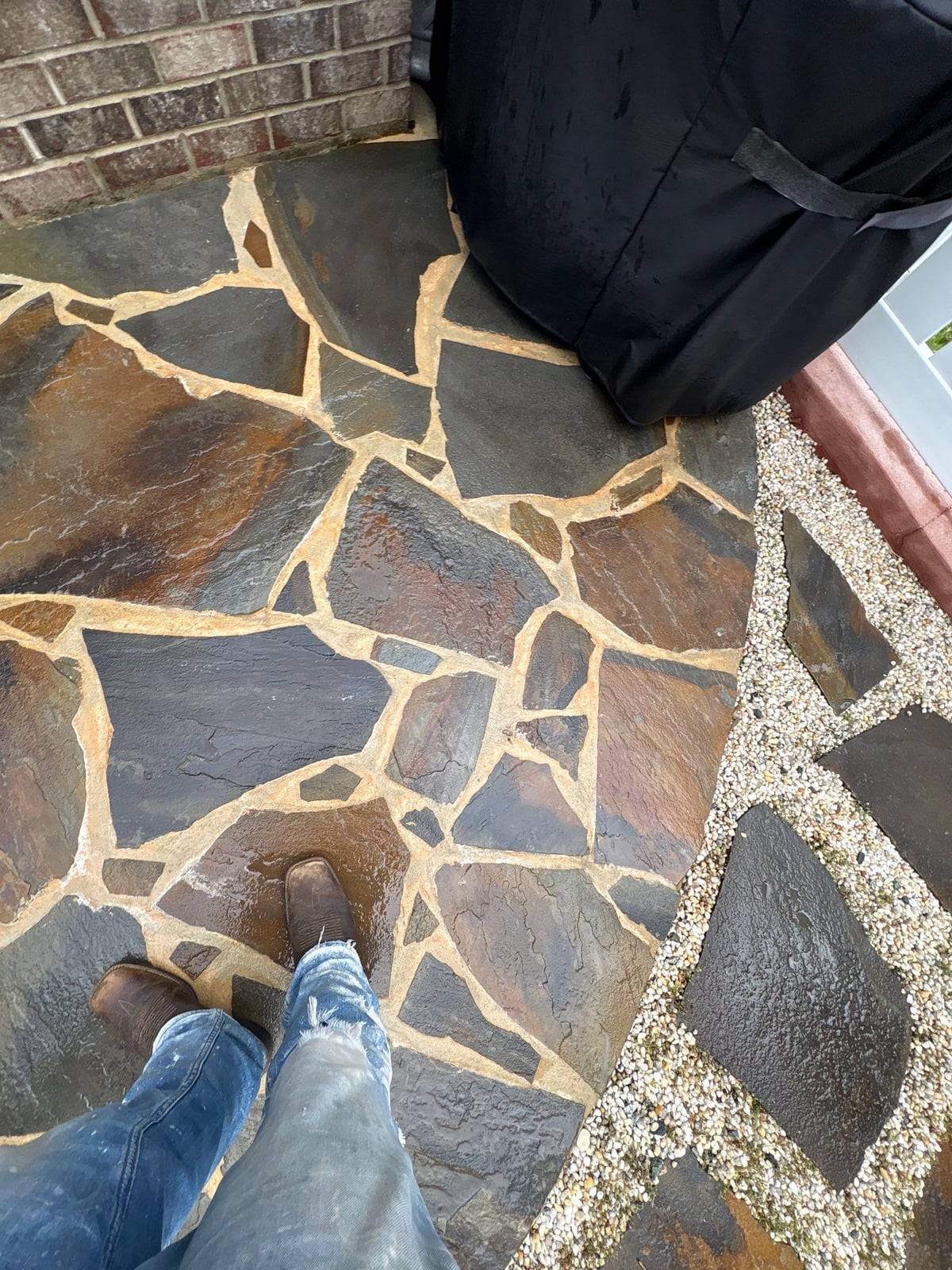 Brick patio pavers installation with front walkway and washing