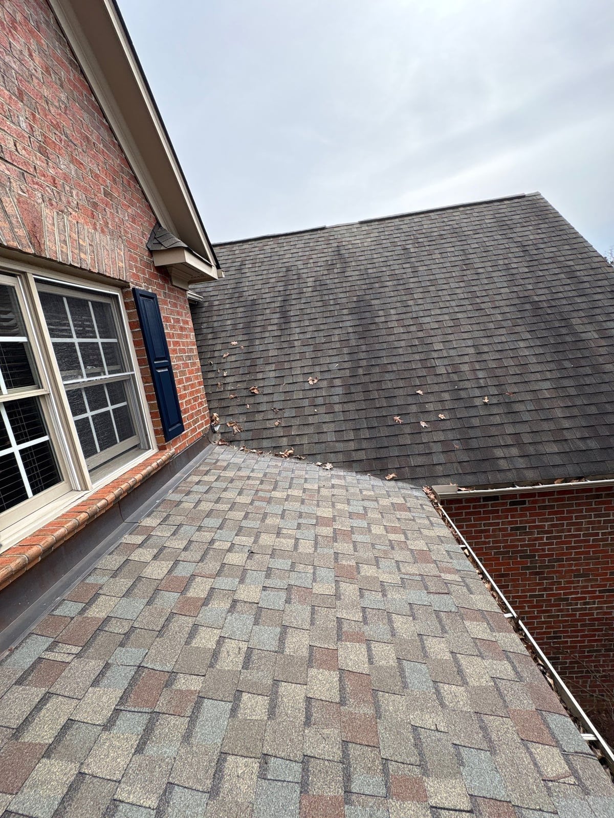 Exterior residential gutter cleaning and downspout debris removal