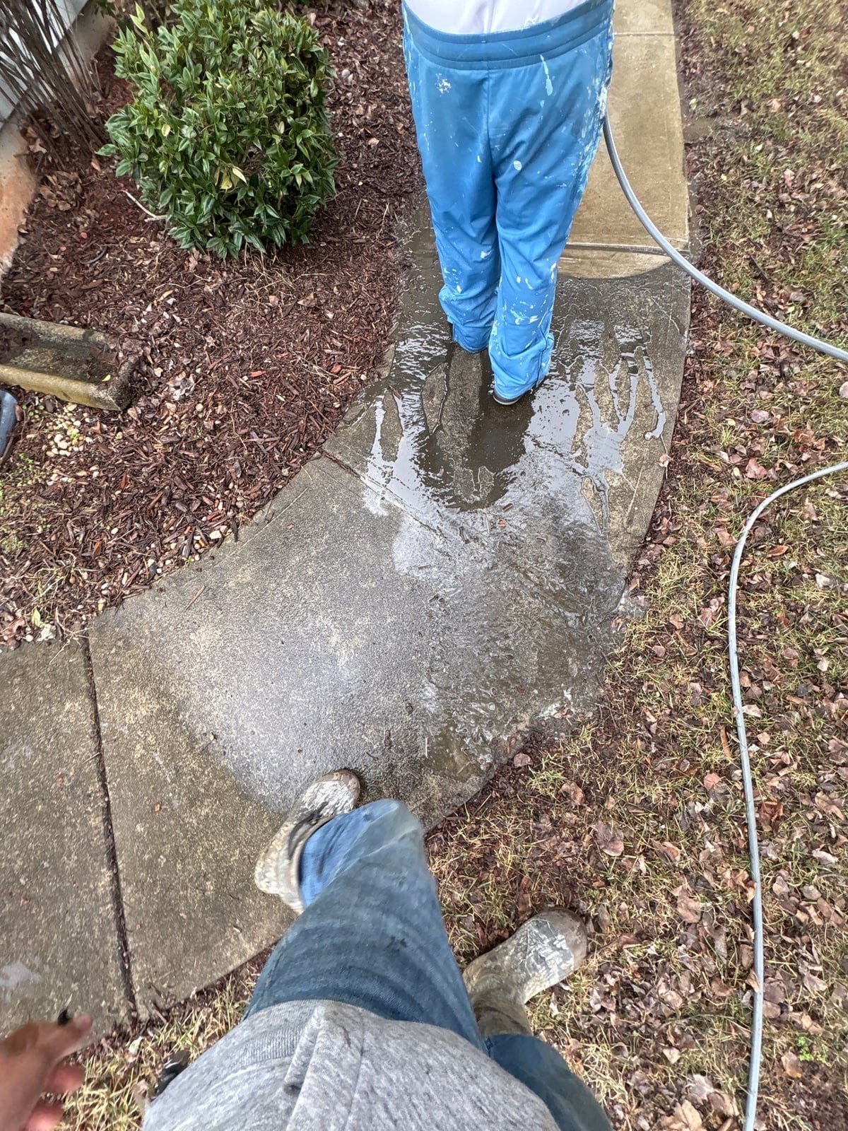 Exterior house washing and concrete driveway pressure cleaning