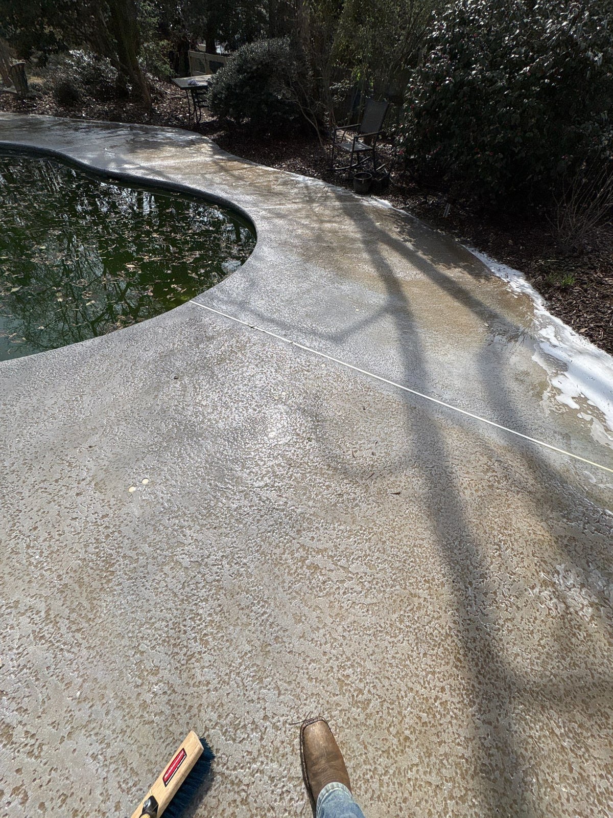 Soft washing and cleaning of residential pool deck surface
