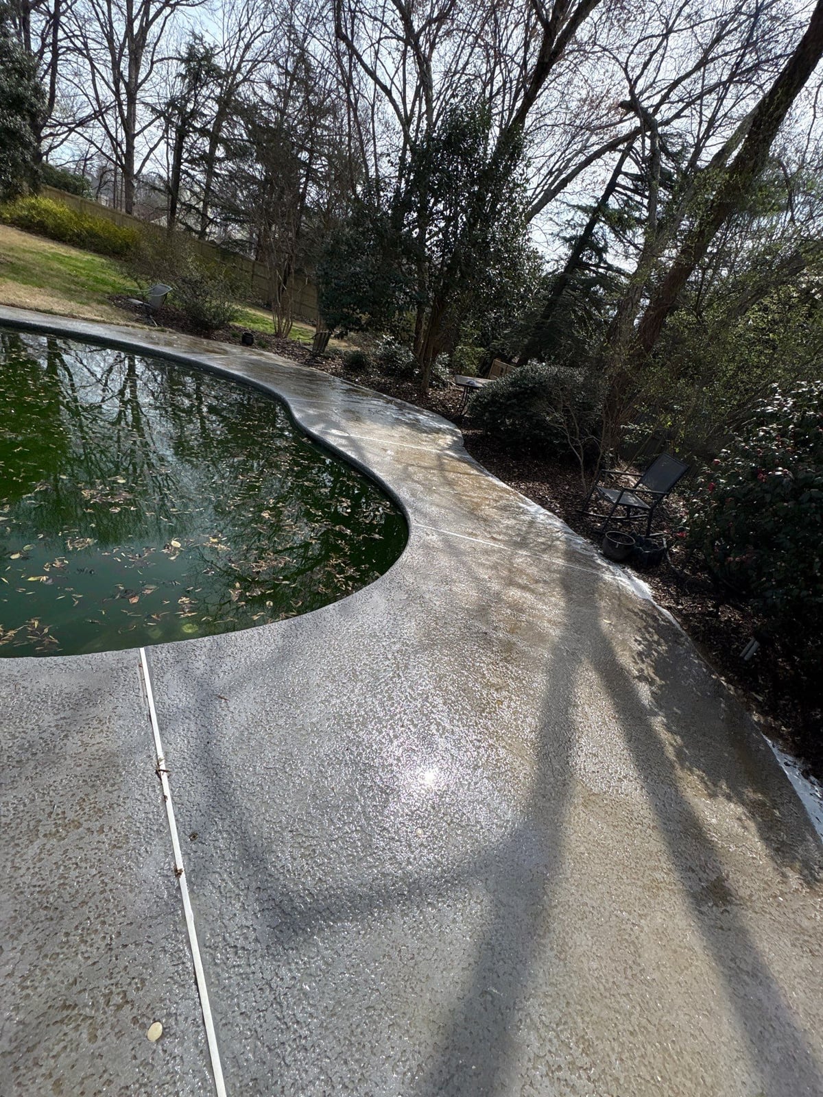 Soft washing and cleaning of residential pool deck surface