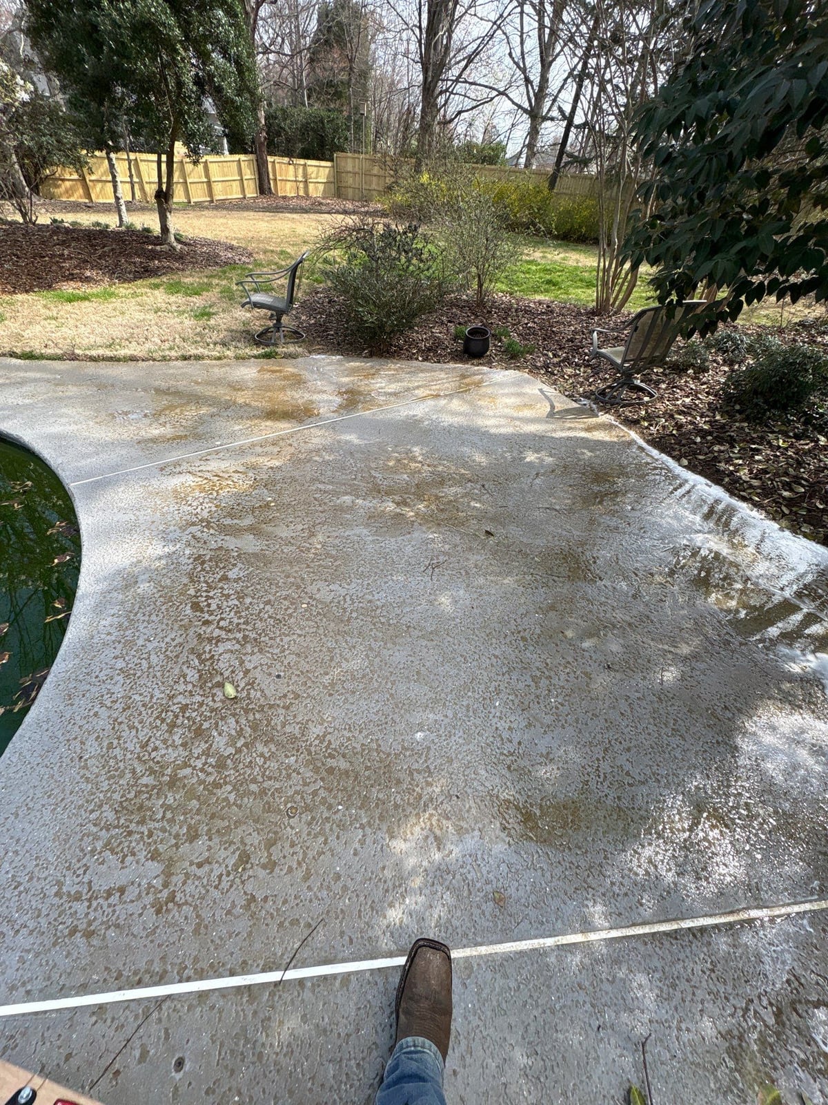 Soft washing and cleaning of residential pool deck surface