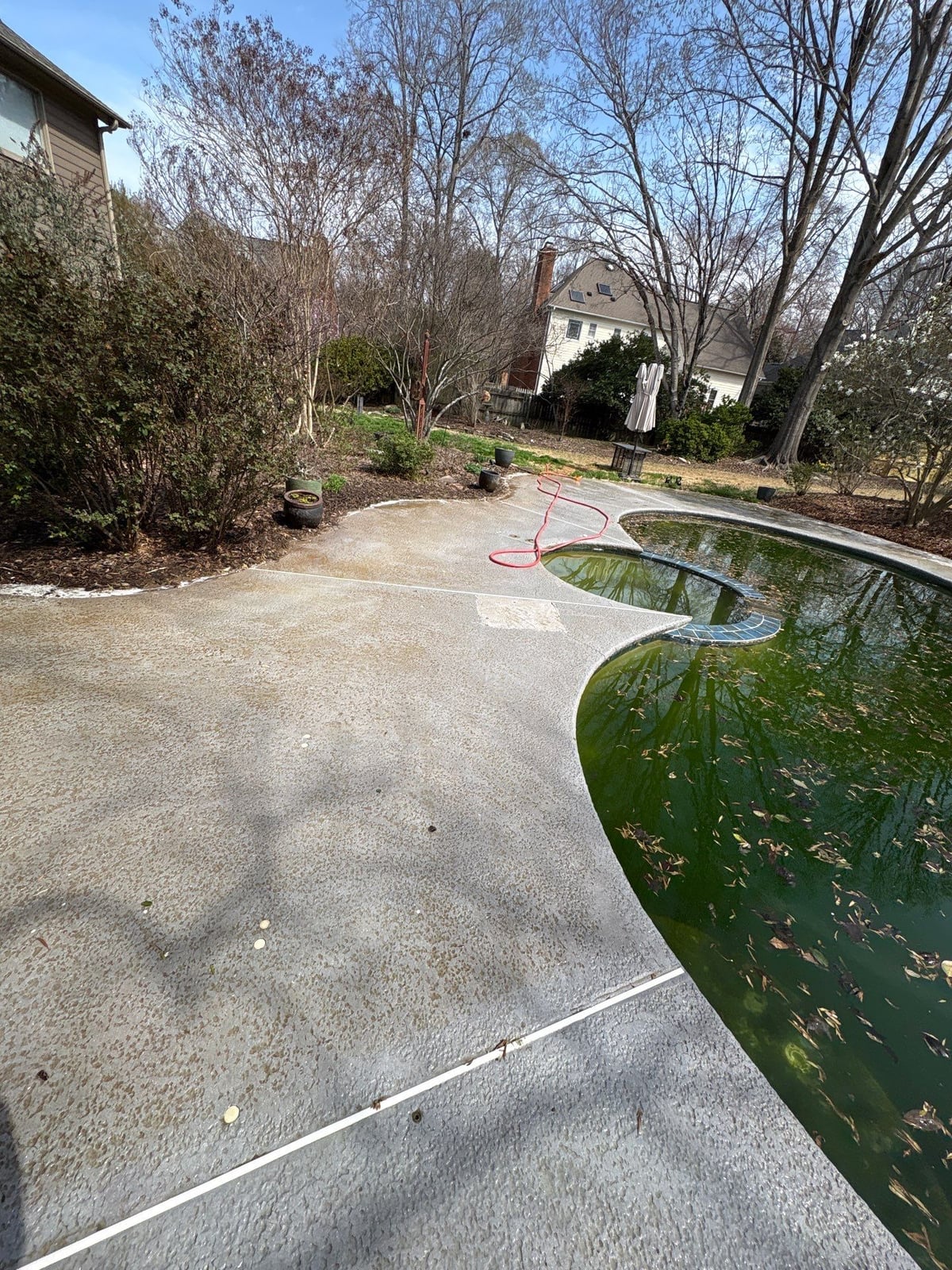 Soft washing and cleaning of residential pool deck surface