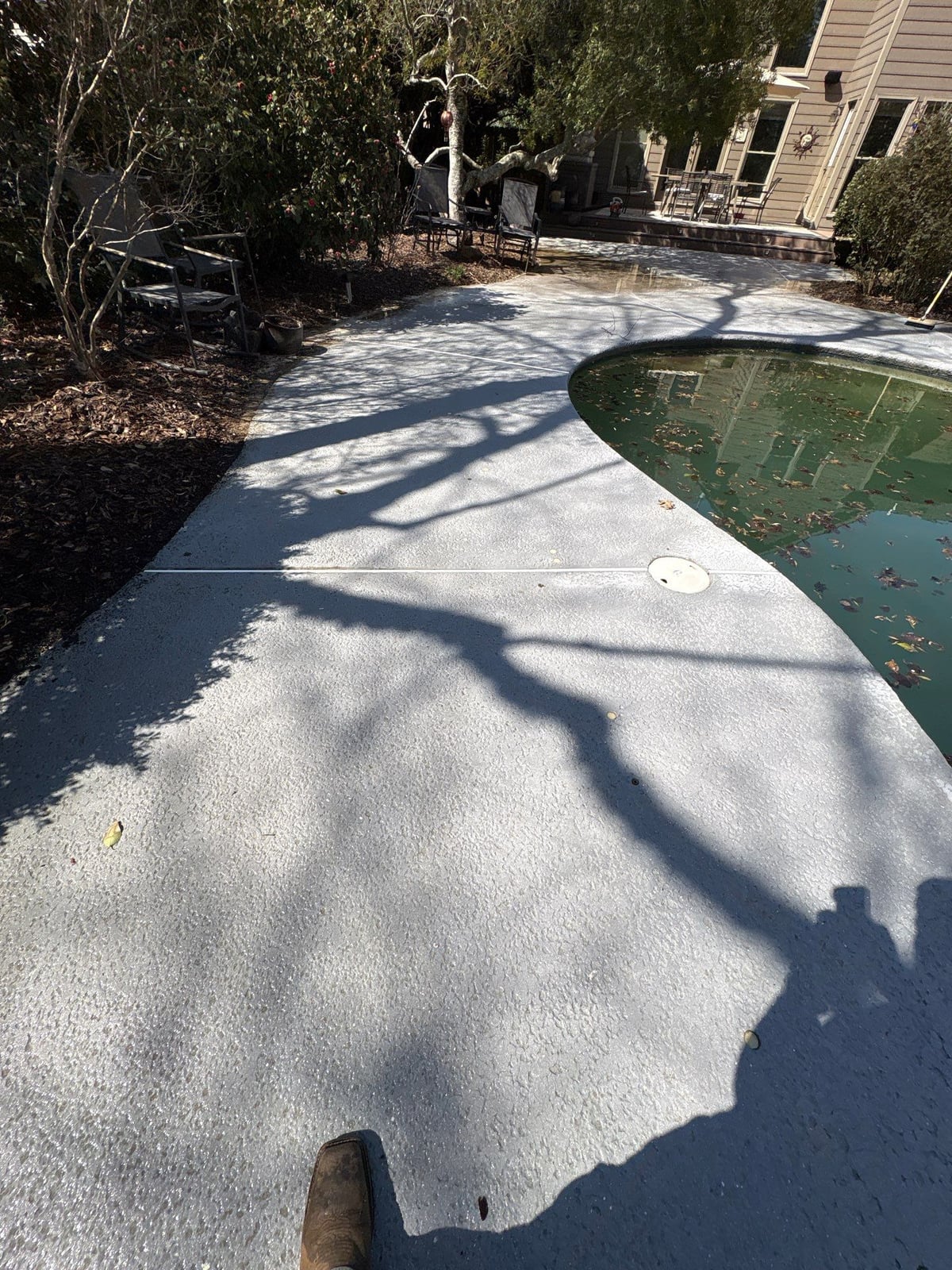 Soft washing and cleaning of residential pool deck surface